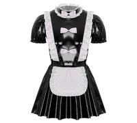 ranrann Homme Déguisement Soubrette Robe Cuir Verni Sissy Lingerie Costume de Maid Serveur Cosplay Adulte Tenue Clubwear L-4XL Noir XXL