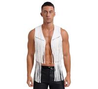ranrann Homme Gilet Frangé Hippie Faux Suede Gilet Western Cowboy M-XXL Blanc M