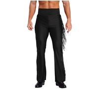 ranrann Homme Pantalon Danse Latine Frangé Pantalon Evasé Taille Haute Pantalon Disco Danse Salsa Tango Dancewear Noir XXL