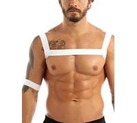 ranrann Musculaire Sexy Harnais de Poitrine Epaule Elastique Body Costume Clubwear Réglables Bretelle de Poitrine Maillot de Corps Bandage Lingerie Blanc Taille Unique