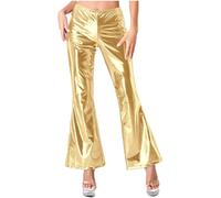 ranrann Pantalon Evasé Femme Métallique Brillant Pantalon Disco Années 70 Clubwear S-XXL Type A Or XXL