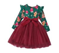 Ranrann Robe de Noël Bébé Fille Manches Longues Volantes - Imprimé Bonhomme en Pain d'épices, Bonhomme de Neige, Arbre de Noël - 18 Mois à 8 Ans - Rouge 18-24 Mois