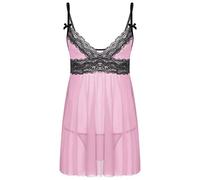 ranrann Sissy Homme Lingerie Sexy Dentelle Maillot de Corps Nuisette Robe Chemise de Nuit sous-vêtement M-XXL Rose M