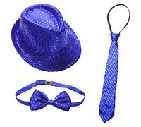 ranrann Unisexe Enfant Chapeau Fedora Paillette Borsalino Jazz Danse Disco Ensemble Bleu Taille Unique