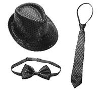 ranrann Unisexe Enfant Chapeau Fedora Paillette Borsalino Jazz Danse Disco Ensemble Noir Taille Unique