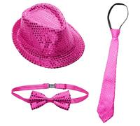 ranrann Unisexe Enfant Chapeau Fedora Paillette Borsalino Jazz Danse Disco Ensemble Rose Vif Taille Unique