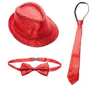 ranrann Unisexe Enfant Chapeau Fedora Paillette Borsalino Jazz Danse Disco Ensemble Rouge Taille Unique
