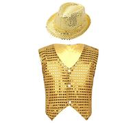 ranrann Unisexe Enfant Gilet Paillette avec Chapeau Paillette Brillant Costume Danse Moderne Jazz Tenue Danse Disco Déguisement Performance Fille Garçon 1-18 Ans Type B Or 5-6 ans