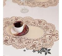 RANRAO Nappe en dentelle rectangulaire, blanche brodée, nappe florale pour fête de mariage, tissu satiné