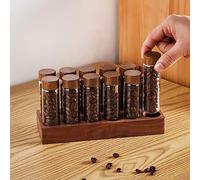 RANRAO Présentoir à thé en grains de café en bois, support de tube à essai en bois de noyer, support de stockage de grains de café, support de bouteille en verre 12 trous