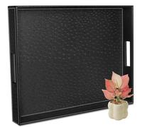 Ranslen Plateau de service avec poignées, 50,8 x 40,6 cm, plateau ottoman pour table basse, petit déjeuner, cuisine, maison, plateau décoratif noir, extra large, rectangulaire