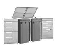 Rantry Abri pour deux poubelles en acier 138 x 77,5 x 112,5 cm Abri pour poubelles avec roulettes