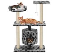 Rantry Arbre à chat et griffoir Sisal 95 cm Pattes imprimées grises chat jeu jouet chat arbre griffoir