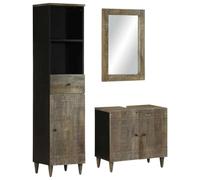 Rantry Ensemble de meubles de salle de bain 3 pièces en bois massif de mangue, meubles de buffet, armoire de sol, pour salle de bain, meuble de rangement, étagères, armoire de rangement M-3310019