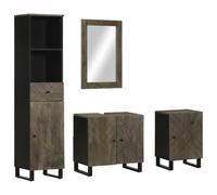 Rantry Ensemble de meubles de salle de bain 4 pièces noir en bois massif de mangue, meubles buffet armoire armoire de plancher pour salle de bain, meuble de rangement étagères, armoire de rangement