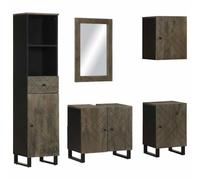 Rantry Ensemble de meubles de salle de bain 5 pièces noir en bois massif de mangue, meubles buffet armoire armoire de plancher pour salle de bain, meuble de rangement étagères, armoire de rangement