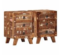 Rantry Meuble de table de chevet 2 pièces 37 x 32 x 50 cm en bois massif de récupération, meuble de rangement, armoire de sol, mobilier de bureau, table de chevet chambre à coucher, table de chevet