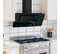 Rantry Meuble hotte murale 90 cm en aiaio inox et verre trempé noir, meubles pour maison intérieure extérieure salon chambre à coucher