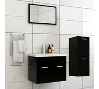 Rantry Meubles de salle de bain en bois noir multicouche, meubles buffet armoire armoire de plancher pour salle de bain, meuble de rangement étagères, armoire de rangement M-3071451