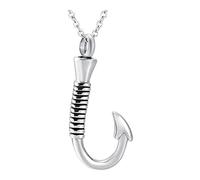 Ranuw Collier urne funéraire en acier inoxydable avec pendentif crochet de pêche pour homme et femme