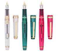 Ranvi 3 PCS Jinhao 82 Stylo Plume Transparent Fluorescent Acrylique Blanc, Rouge et Vert, Plume Fine Iridium Garniture Dorée avec Ensemble Convertisseur