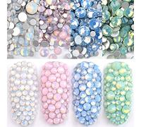 Ranvi 4pack Vernis À Ongles Brillant Opale Strass 3D Nail Art Kit Strass Kit Cristal Diamant Strass et Décoration Ongles Gem Pierre Rose Blanc Bleu Vert Ongles Bijoux Artisanat DIY