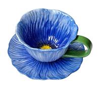Ranvi Service à thé en céramique à décor floral sous émail, peint à la main, env. 300 ml (bleu)