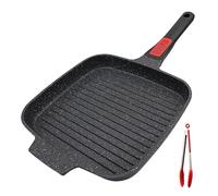 RANX INGST Poêle Grill avec Poignée Amovible, 24 cm Poêle à Griller en Aluminium Antiadhésive Compatible Tous feux dont Induction - Noir