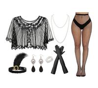 RANYAKE Ensemble 7 pièces Accessoire Année 20 Femme,Accessoires Gatsby Costume Set,Accessori Charleston Donna Neri,Accessoires de Costume Vintage,pour Halloween,Noël,Bals costumés,Carnavals
