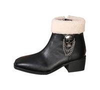RAOKENSU Bottines à plateforme en cuir pour femme - Gothique - Halloween - Avec tête de mort - Imperméables - Orthopédiques - En cuir synthétique - Polaire - Vintage - Élégantes - Bottes à tige courte