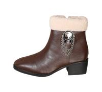RAOKENSU Bottines à plateforme en cuir pour femme - Gothique - Halloween - Avec tête de mort - Imperméables - Orthopédiques - En cuir synthétique - Polaire - Vintage - Élégantes - Bottes à tige courte