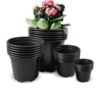 RAOOKIF Lot de 24 Pots de pépinière en Plastique avec Trous de Drainage, différentes Tailles - Pots de Fleurs Ronds Noirs - 7,6 cm, 12,2 cm, 15,2 cm, 15,2 cm