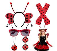 RAOPNHS Costume de coccinelle 5 pièces pour femme avec serre-tête, ailes, lunettes, gants, boucles d'oreilles pour carnaval, cosplay, fête, costume de carnaval pour femme