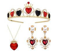 RAOPNHS Ensemble d'accessoires de costume de reine de cœur, couronne Queen of Hearts avec collier et boucles d'oreilles, costume de carte à jouer pour cosplay, fête d'Halloween, costume de carnaval