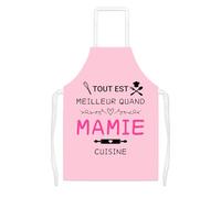 RAOPNHS Tablier Cuisine Mamie Idée Cadeau, Tout Est Meilleur Quand Mamie Cuisine, Cadeau Grand Mere Original pour Noël Fête des Grands-Mères Anniversaire, Tablier Femme Rose Humour, 60x53cm