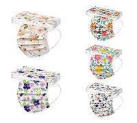 Raopuzi 50 pièces Adulte Masque Facial jetable Tissu Adulte Non-tissé 3 Plis Protection Faciale l'impression de mode Bandeaux pour Homme Femme Confortable (D-9)