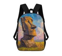 Rapa Nui Moai Statue Painting Sacs À Dos Imprimés En 3D Pour Enfants 17inch Sacs À Dos Tendance Et Décontractés Pour La Journée, Sacs De Voyage, Sacs À Dos D'extérieur Pour Garçons Et Filles