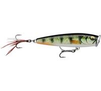 Rapala, Leurre de Pêche Skitter Pop Elite, Taille : 7,5 cm/10 g, Leurre Eau Douce et Mer Flottant, Profondeur de Nage : Surface, Matériel avec Construction Balsa, Gilded Live Perch gDPEL