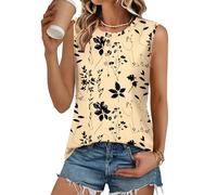 Rapbin Débardeur d'été sans manches à col rond boutonné pour femme Coupe ample, Imprimé abricot noir, XXL