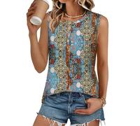 Rapbin Débardeur d'été sans manches à col rond boutonné pour femme Coupe ample, Imprimé ethnique rétro, XXL