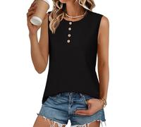 Rapbin Débardeur d'été sans manches à col rond boutonné pour femme Coupe ample, Noir , XXL