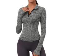 Rapbin Haut de sport à manches longues pour femme, fermeture à glissière 1/4, passants pour les pouces, léger, séchage rapide, coupe ajustée, gris, S