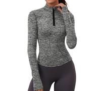 Rapbin Haut de sport à manches longues pour femme, fermeture à glissière 1/4, passants pour les pouces, léger, séchage rapide, coupe ajustée, gris, XS