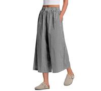 Rapbin Pantacourt d'été 2026 en coton à taille élastique à carreaux pour femme, pantalon décontracté et léger, Noir à rayures fines, L