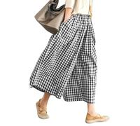 Rapbin Pantacourt d'été 2026 en coton à taille élastique à carreaux pour femme, pantalon décontracté et léger, Vichy noir, M