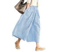 Rapbin Pantacourt d'été 2026 en coton à taille élastique à carreaux pour femme, pantalon décontracté et léger, Vichy bleu, M
