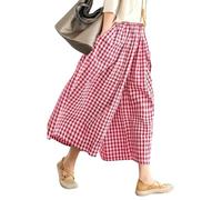 Rapbin Pantalon Capri pour femme été 2026 en coton élastique à carreaux pantalon décontracté pour femme pantalon léger, M