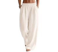 Rapbin Pantalon en lin pour femme - Jambes larges - Style décontracté - Pour l'été - Avec élastique et poches, abricot, XXL