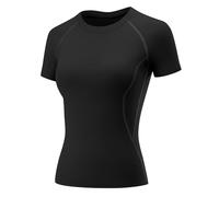 Rapbin T-Shirt de Sport à Manches Courtes et à Manches Longues pour Femme - Séchage Rapide - Respirant, Lot de 2 - Noir et Gris - Manches Courtes