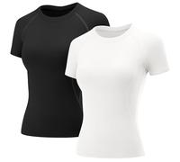Rapbin T-Shirt de Sport à Manches Courtes et à Manches Longues pour Femme - Séchage Rapide - Respirant, Lot de 2 - Noir et Gris - Manches Courtes